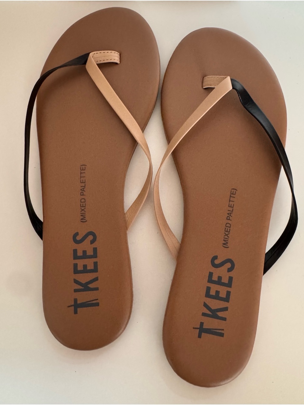 TKEES Two-Tone Brown Footbed with Black & Tan Straps Flip Flop Sandals